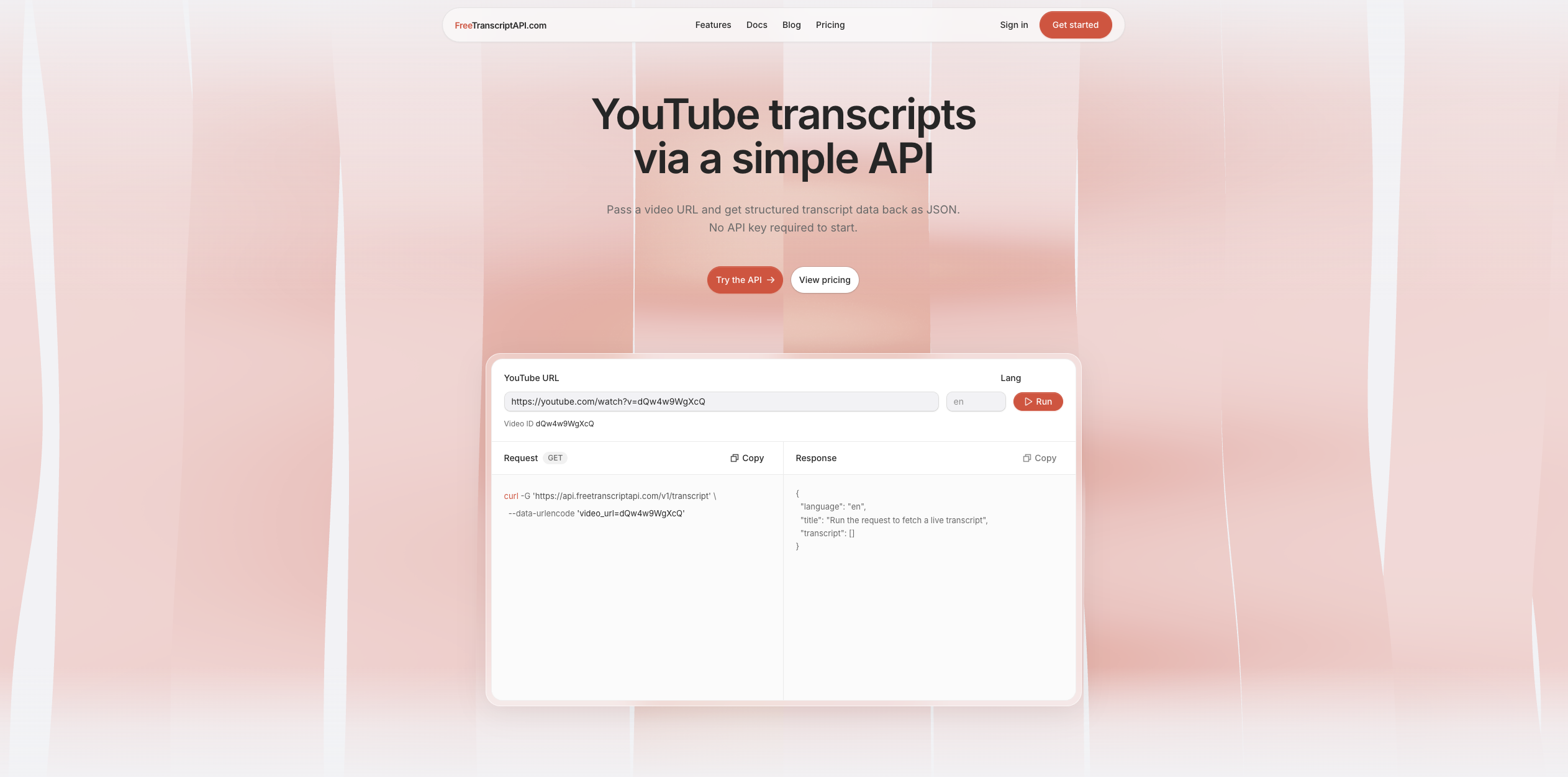 FreeTranscriptAPI preview